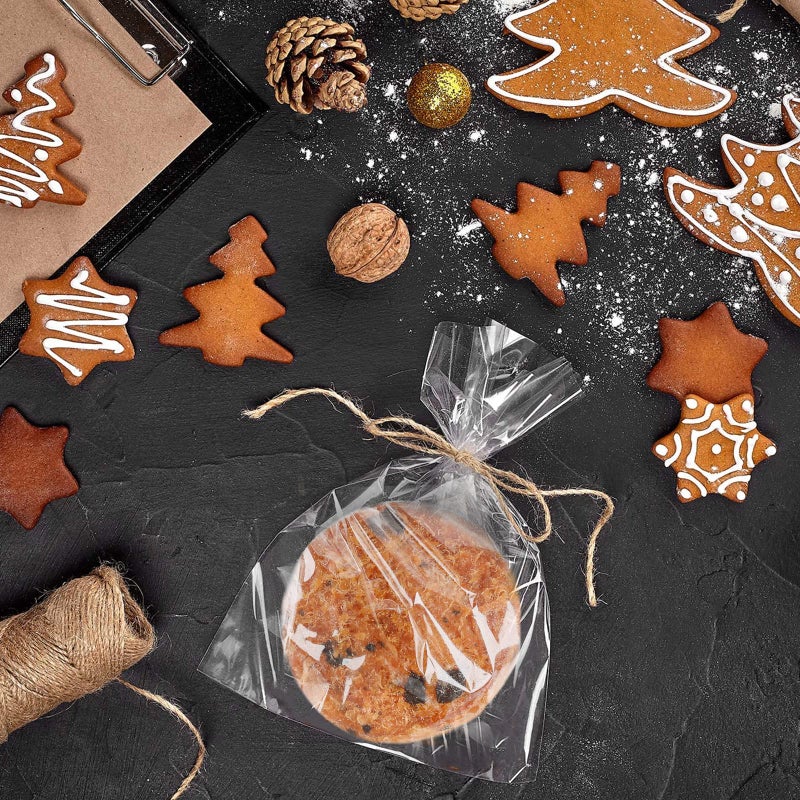 MoloTAR 100 Pcs 7 in x 5 in(1.4mil.) Clear Flat Cello Cellophane Treat Bags Good for Bakery, Cookies, Candies,Dessert with random color Twist Ties! - Image 3